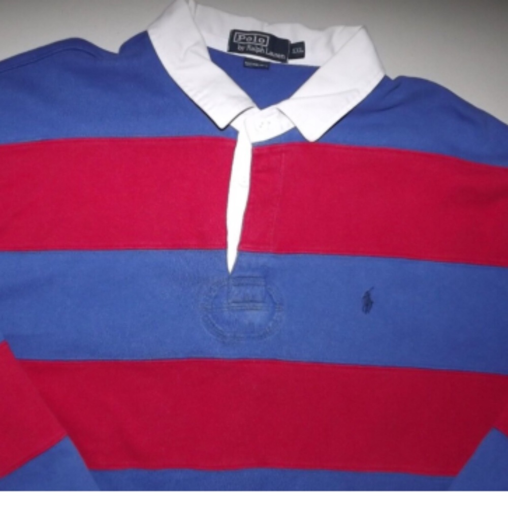 Polo by Ralph Lauren Blue and Red Striped Rugby Shirt with White Collar